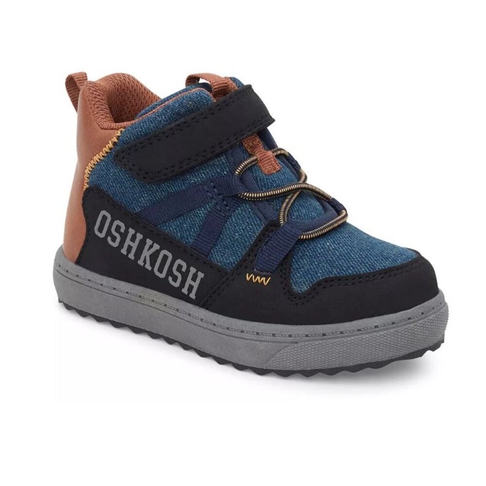 OshKosh B'gosh Boots 7T Toddler Boys Hiking Camino Slip-on High Top Blue Brown